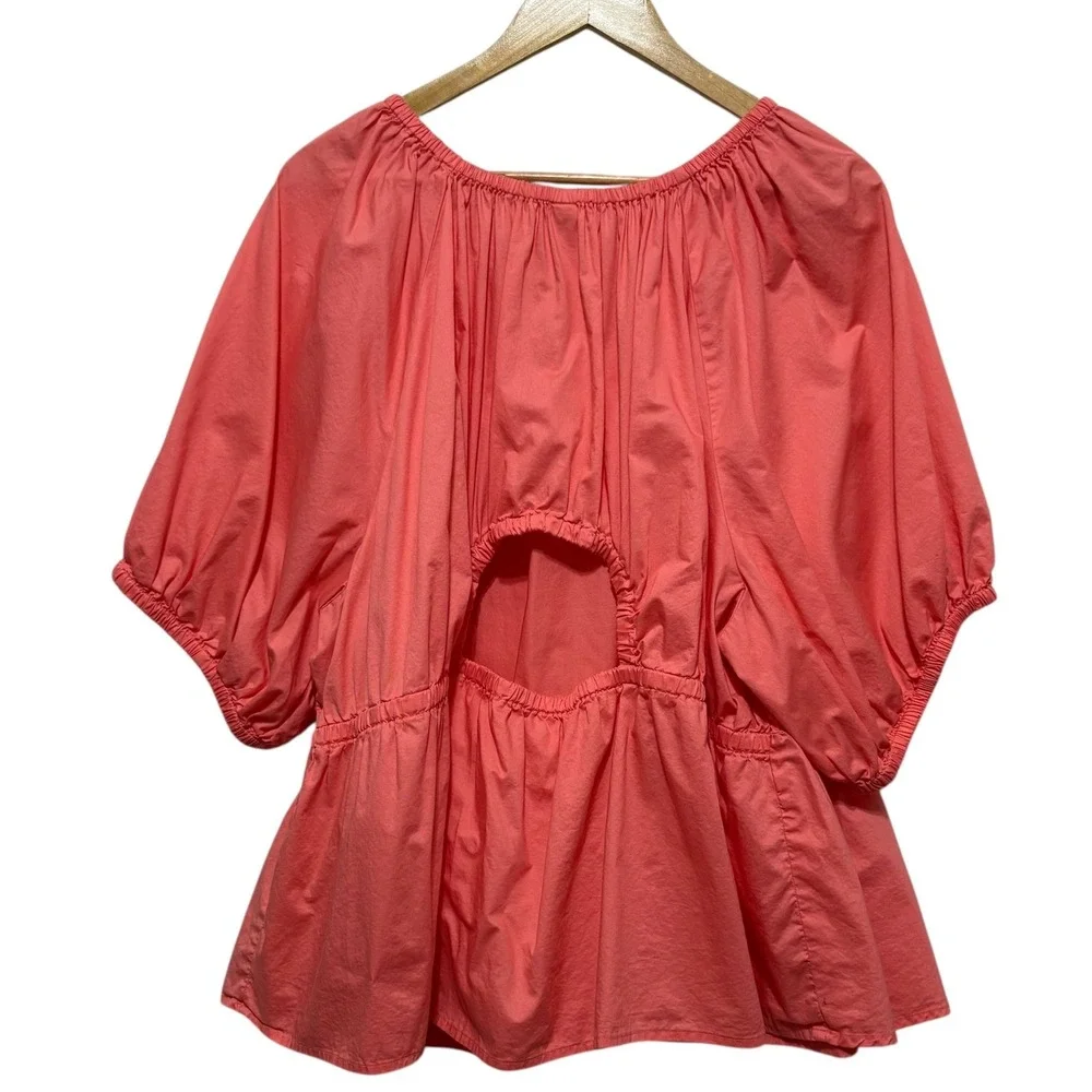Old Navy Womens Blouse Top 3X Coral Peasant Cut Out Back Puff Sleeve Coquette